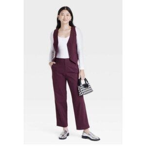 NWT A New Day Woman's Size 14 Burgundy Stretch High Rise Straight Ankle Pants